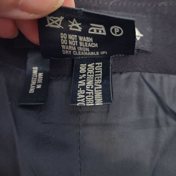 VINTAGE 90s Escada navy blue wool pleated dark academia drop‎ waist dress 36/S - Picture 8 of 12